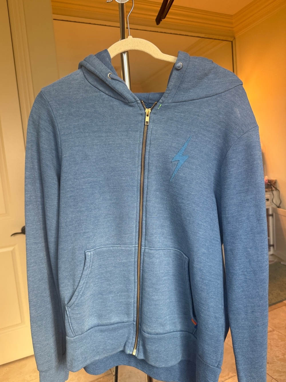 Aviator Nation Heather Blue Kids Zip Hoodie with Lightning Bolt